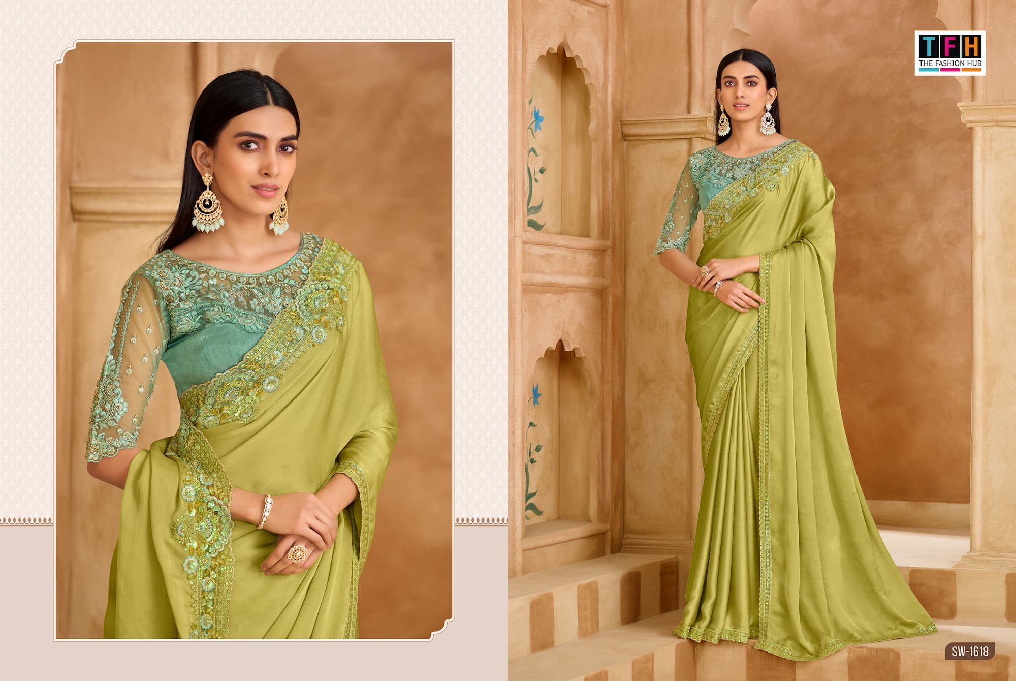 Pistachio Green Silk Georgette Saree