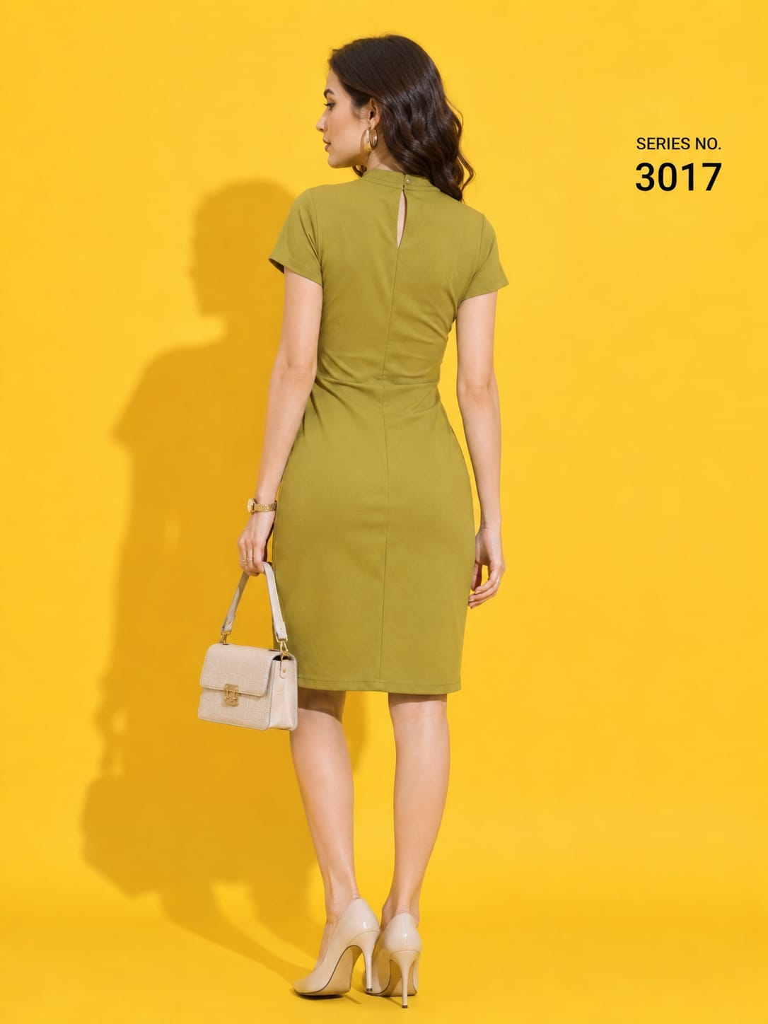 Product Title: Olive Green Twist Front Keyhole Midi Dress - Series 3017