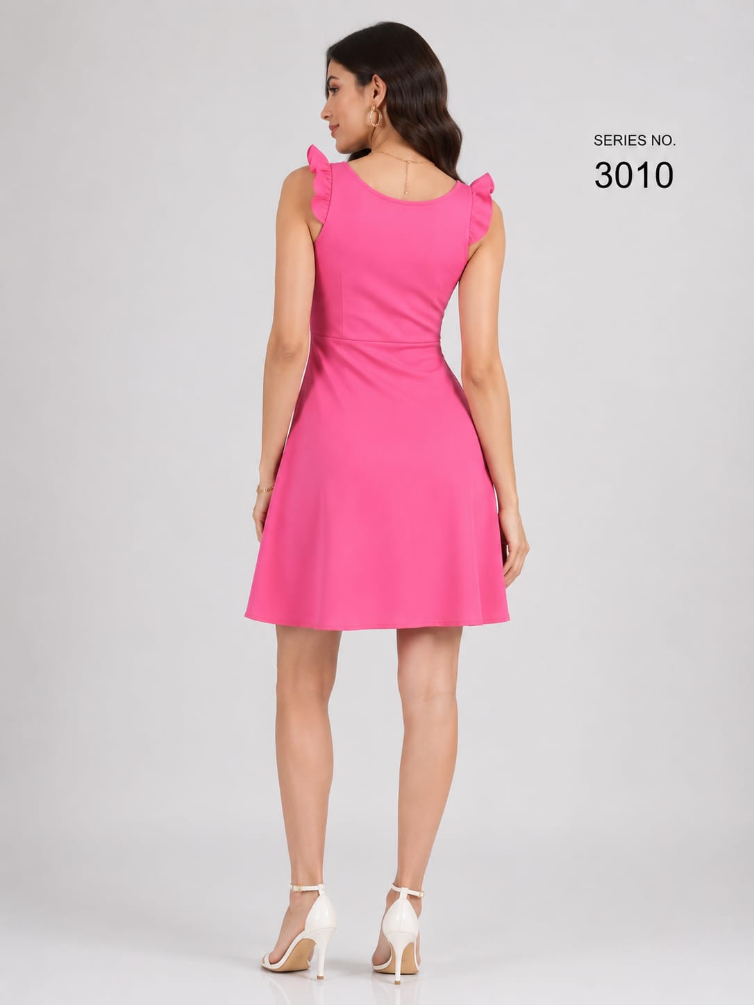 Product Title: Hot Pink Ruffle Strap A-Line Mini Dress - Series 3010