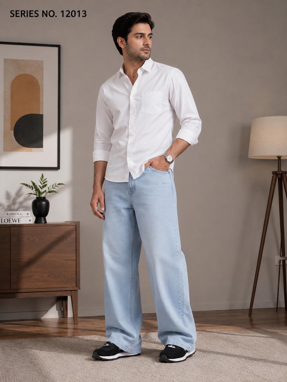 YJ FASHION Men's Relaxed Fit Mid Rise Mid Blue Jeans