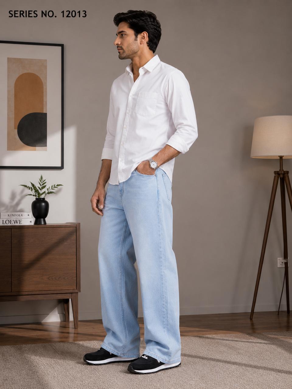 YJ FASHION Men's Relaxed Fit Mid Rise Mid Blue Jeans