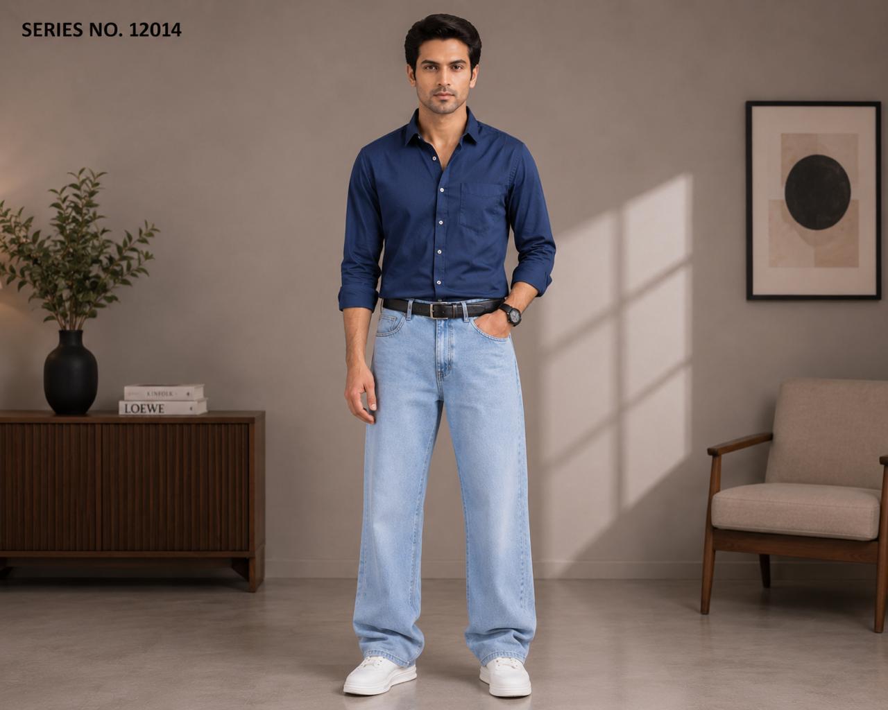 YJ FASHION Men's Relaxed Fit Mid Rise Mid Blue Jeans