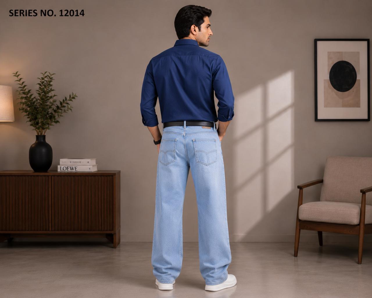 YJ FASHION Men's Relaxed Fit Mid Rise Mid Blue Jeans