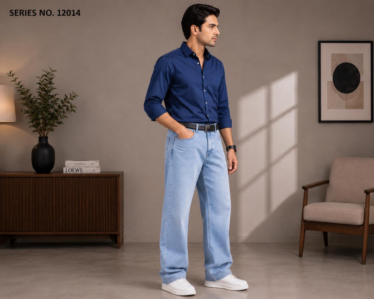 YJ FASHION Men's Relaxed Fit Mid Rise Mid Blue Jeans