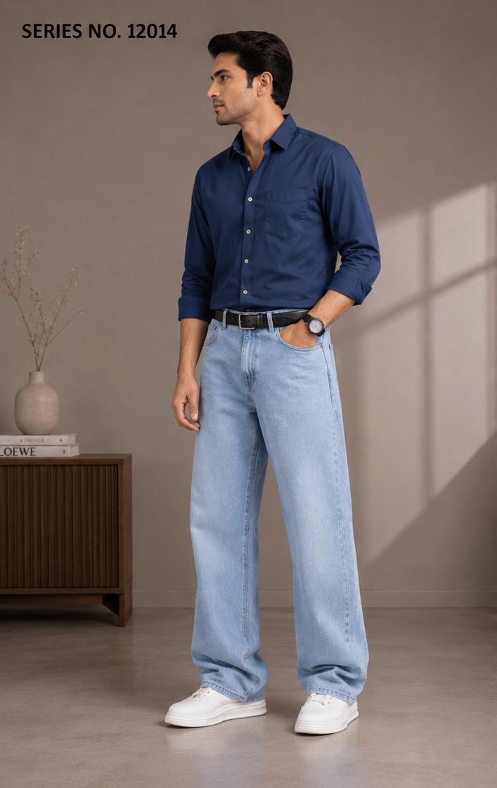 YJ FASHION Men's Relaxed Fit Mid Rise Mid Blue Jeans