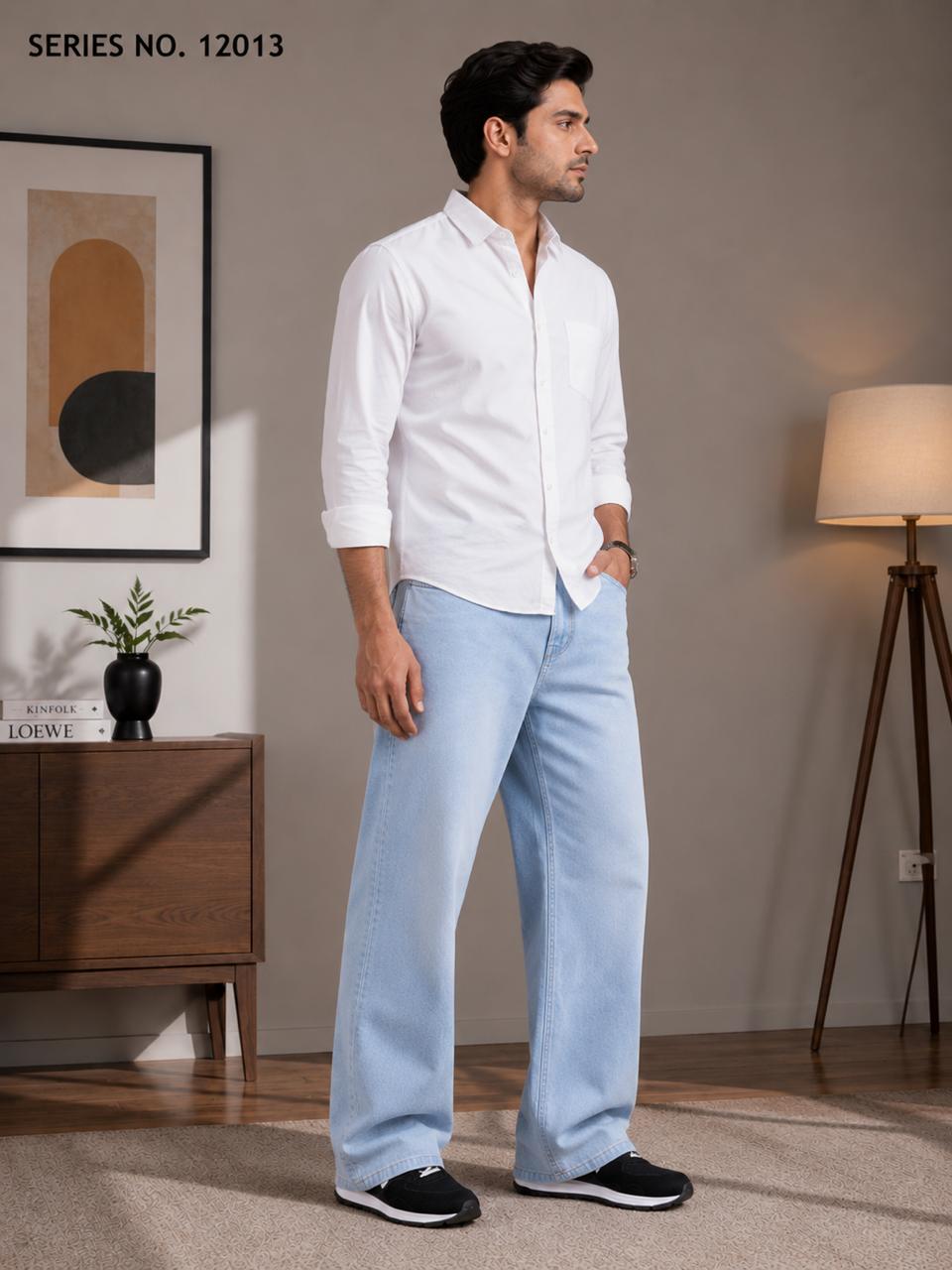 YJ FASHION Men's Relaxed Fit Mid Rise Mid Blue Jeans