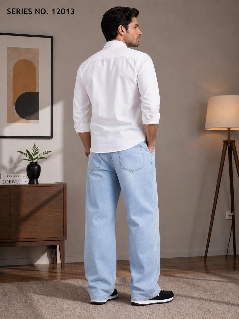 YJ FASHION Men's Relaxed Fit Mid Rise Mid Blue Jeans