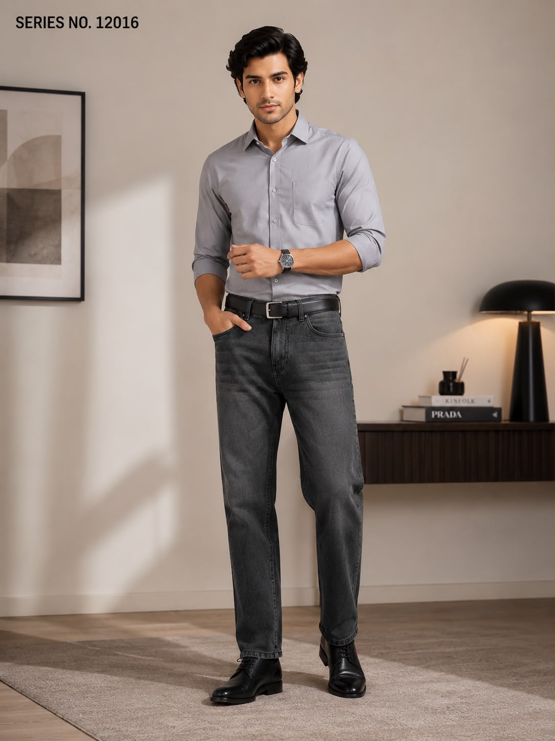 YJ FASHION Men's Relaxed Fit Mid Rise Mid Blue Jeans