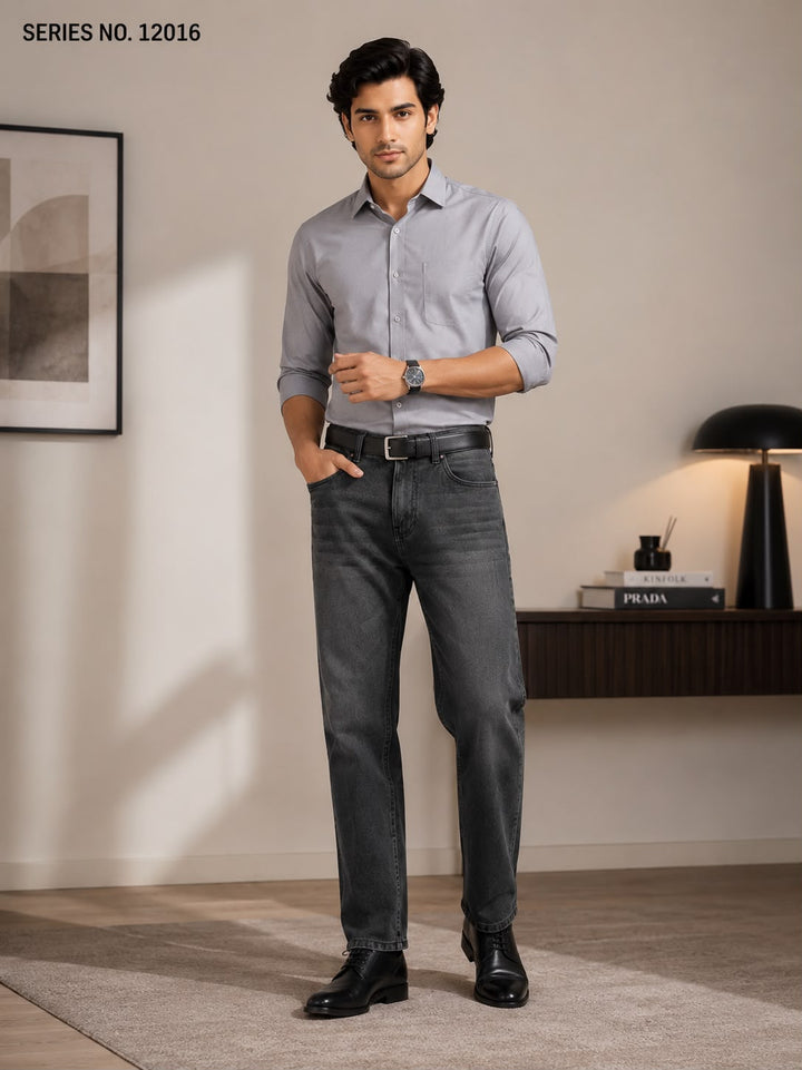 YJ FASHION Men's Relaxed Fit Mid Rise Mid Blue Jeans