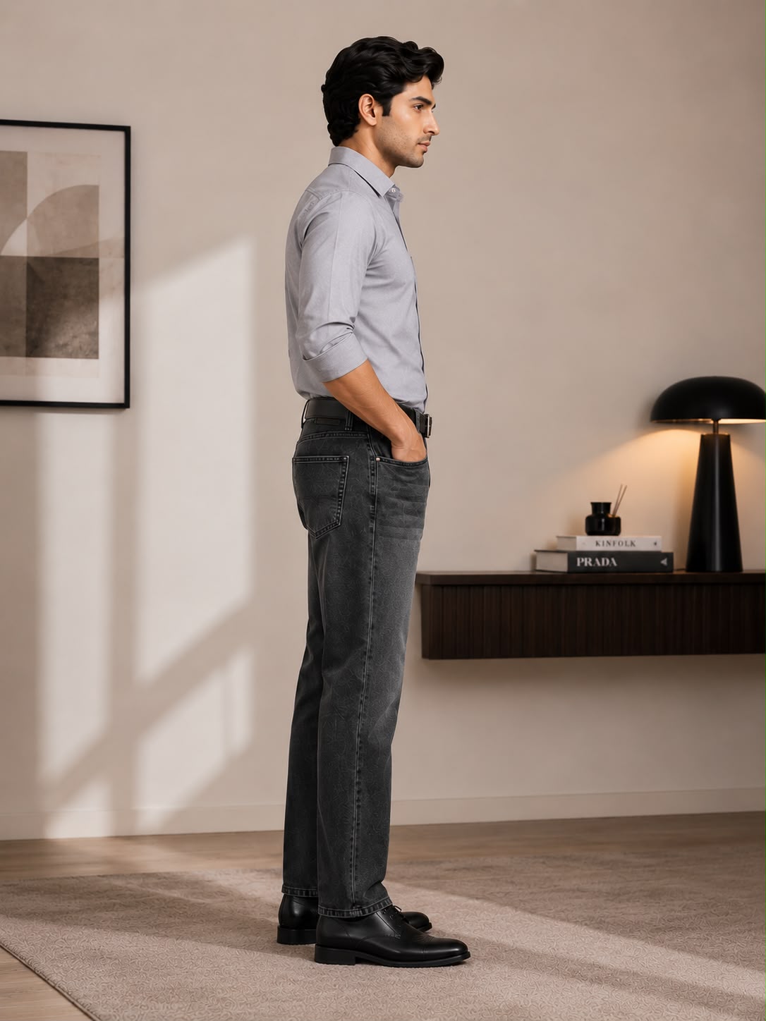 YJ FASHION Men's Relaxed Fit Mid Rise Mid Blue Jeans