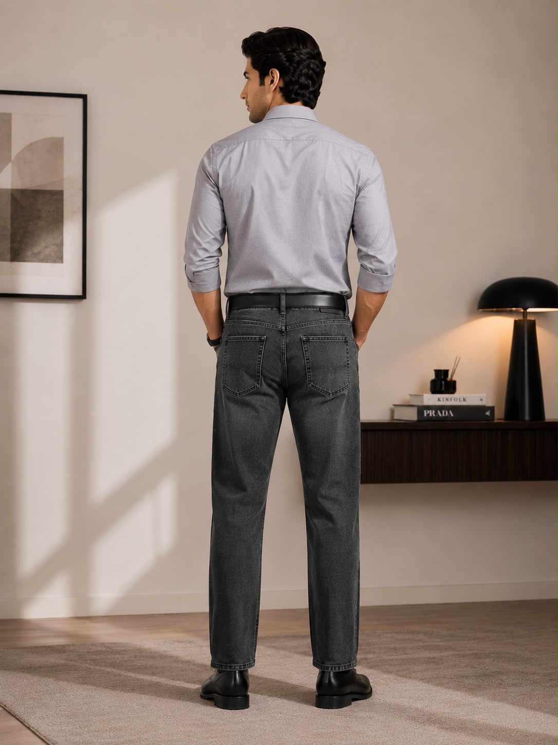 YJ FASHION Men's Relaxed Fit Mid Rise Mid Blue Jeans