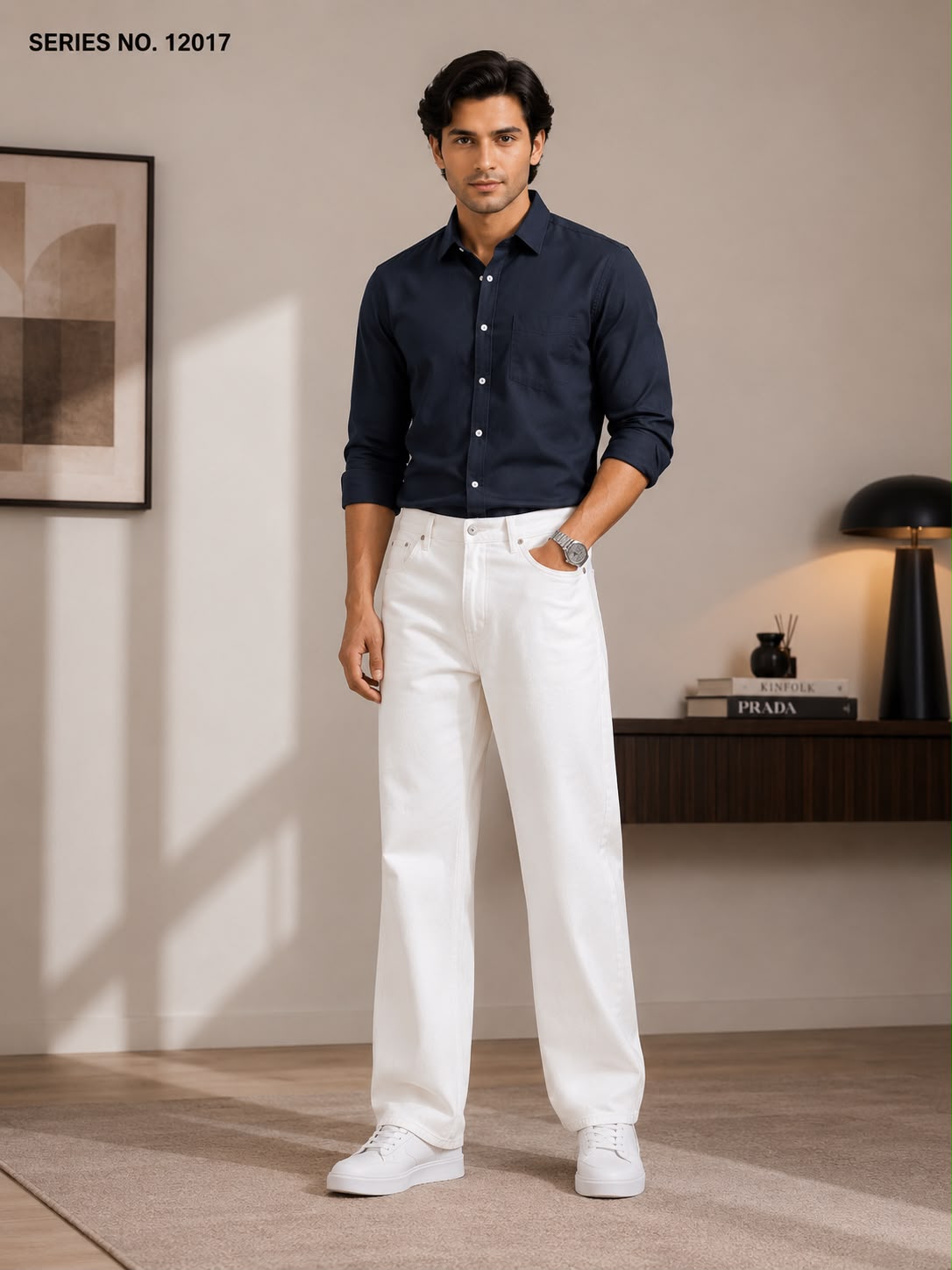YJ FASHION Men's Relaxed Fit Mid Rise White Jeans