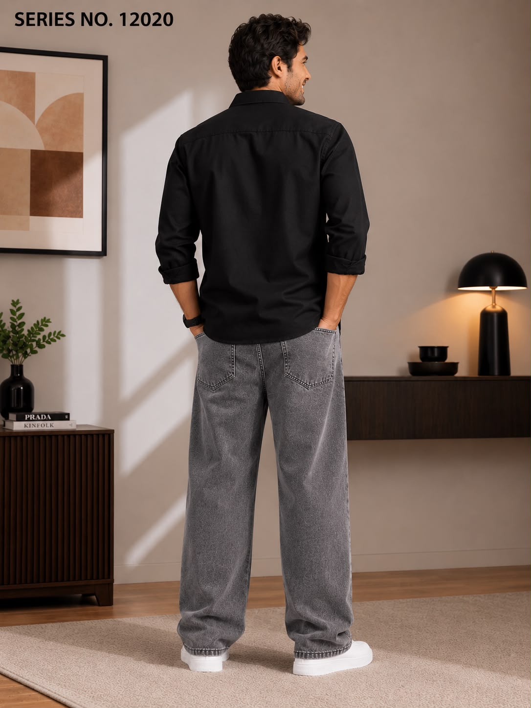 YJ FASHION Men's Relaxed Fit Mid Rise Charcoal Grey Jeans