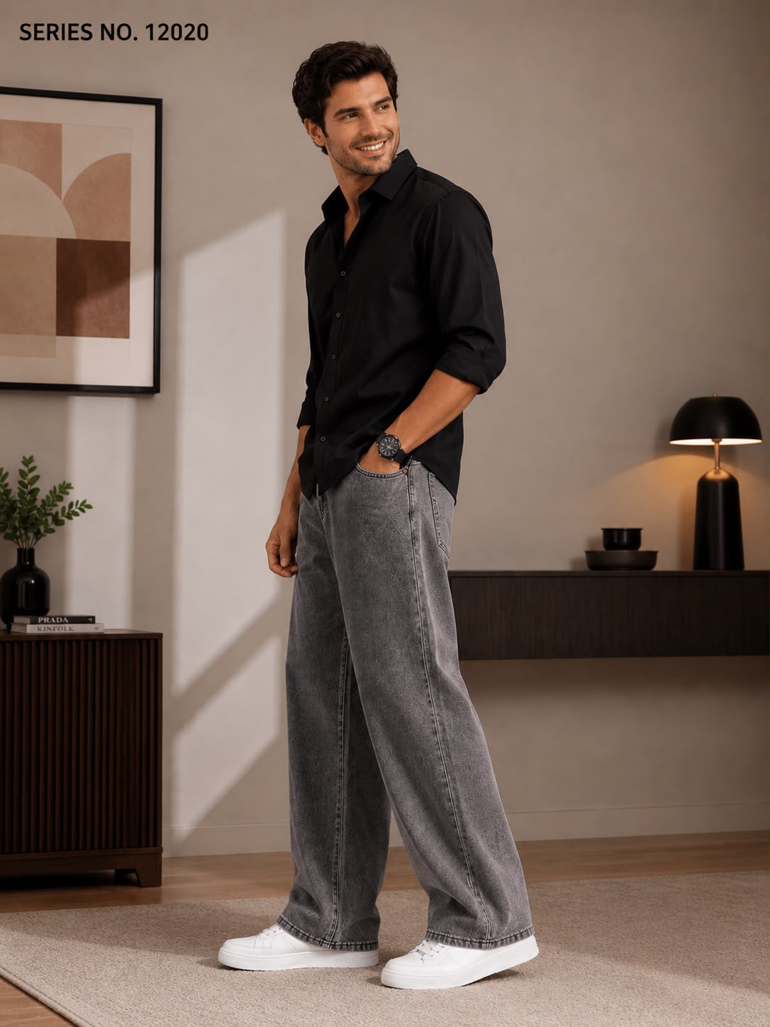 YJ FASHION Men's Relaxed Fit Mid Rise Charcoal Grey Jeans