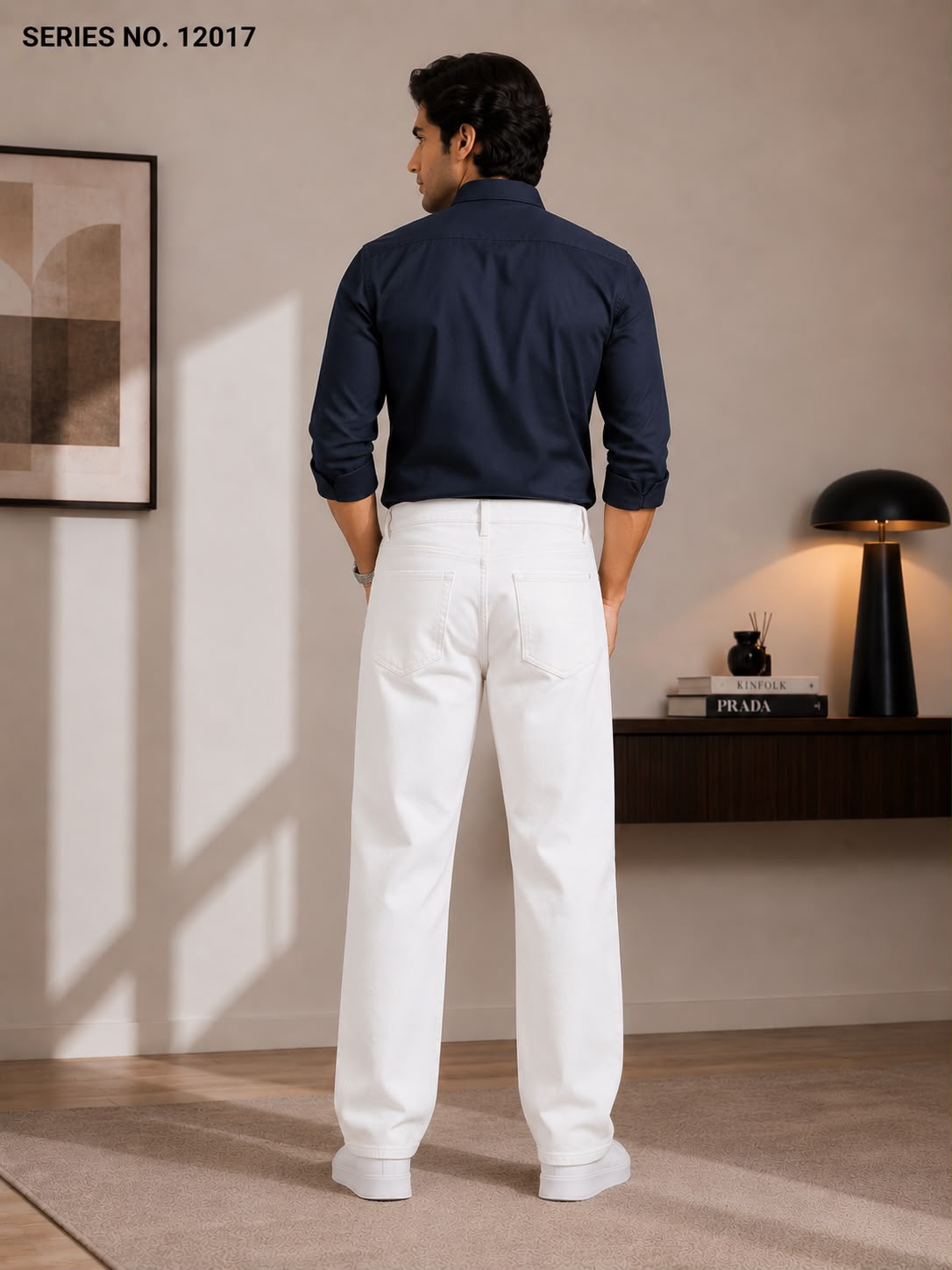 YJ FASHION Men's Relaxed Fit Mid Rise White Jeans