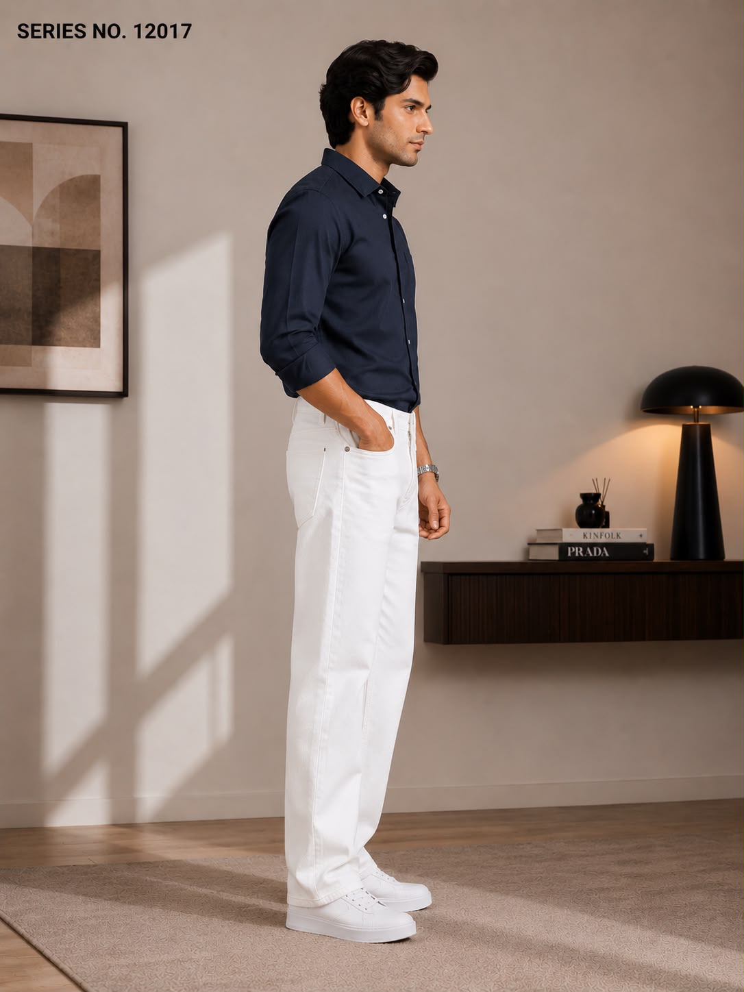 YJ FASHION Men's Relaxed Fit Mid Rise White Jeans