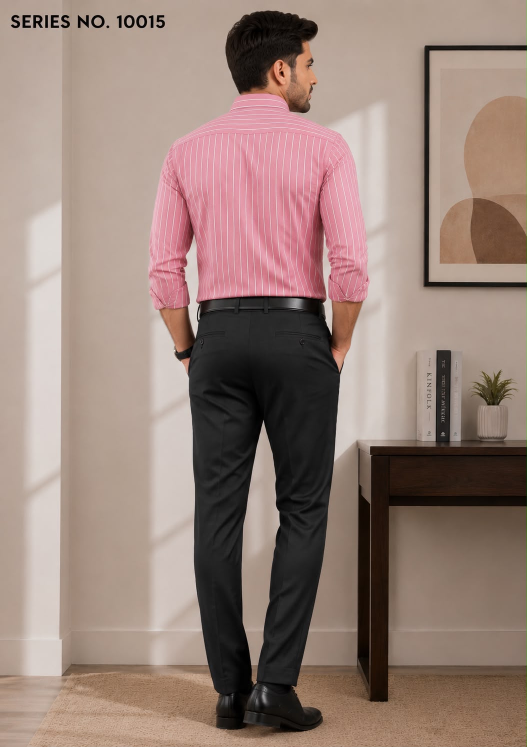 YJ FASHION Men's Slim Fit Full Sleeve Pink Striped Formal Shirt