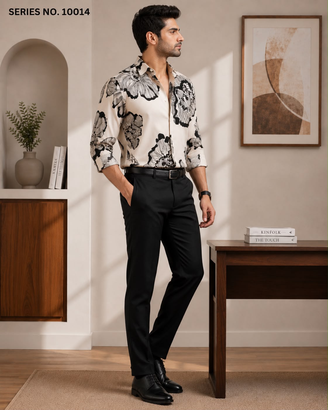 YJ FASHION Men's Regular Fit Full Sleeve Cream Printed Party Shirt