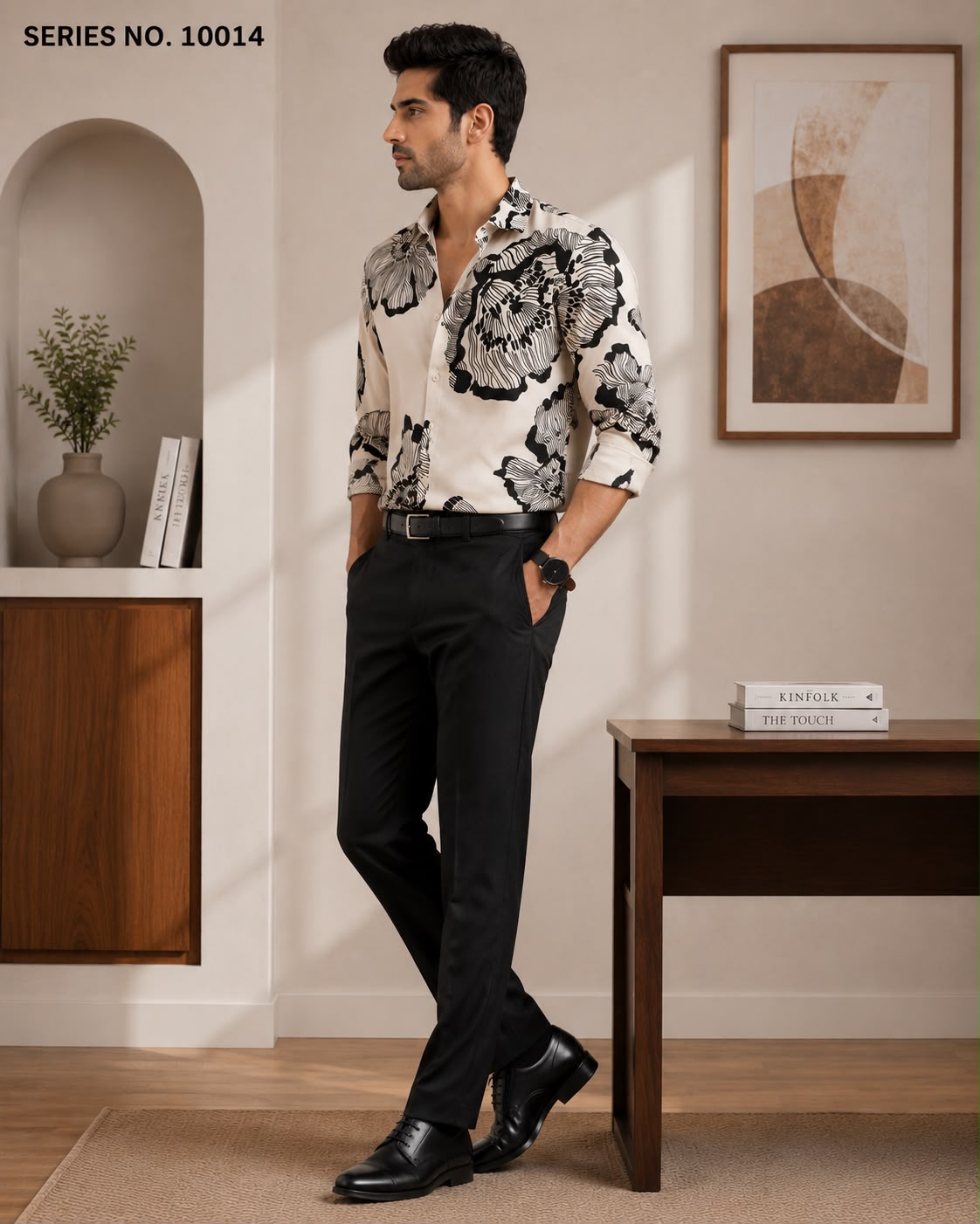 YJ FASHION Men's Regular Fit Full Sleeve Cream Printed Party Shirt