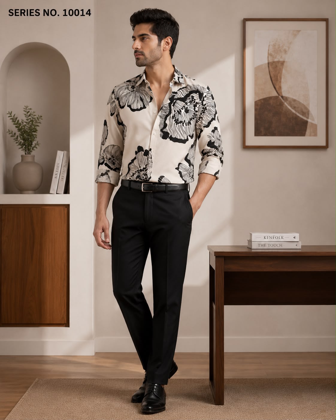 YJ FASHION Men's Regular Fit Full Sleeve Cream Printed Party Shirt