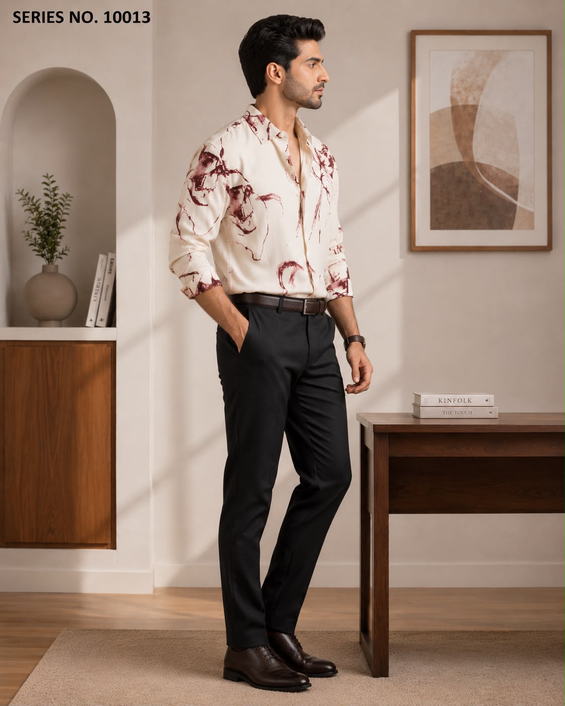 YJ FASHION Men's Regular Fit Full Sleeve Cream Printed Party Shirt