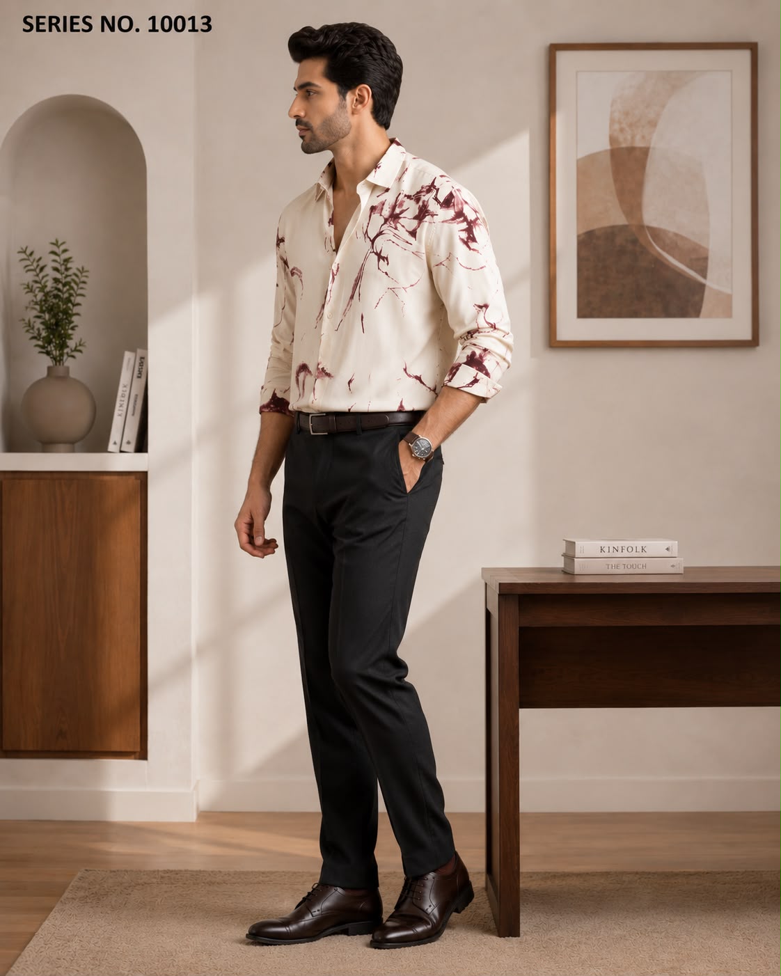 YJ FASHION Men's Regular Fit Full Sleeve Cream Printed Party Shirt
