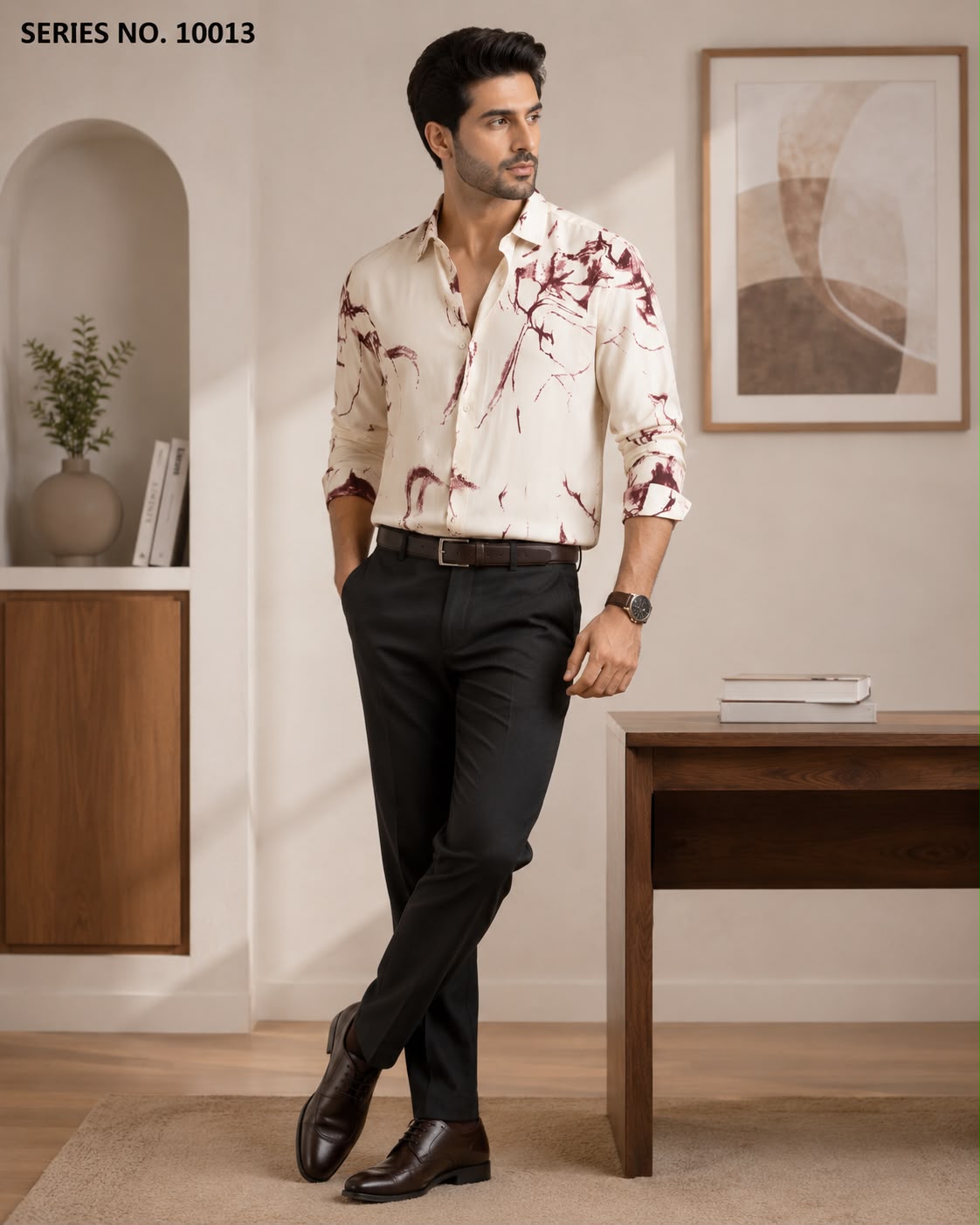YJ FASHION Men's Regular Fit Full Sleeve Cream Printed Party Shirt