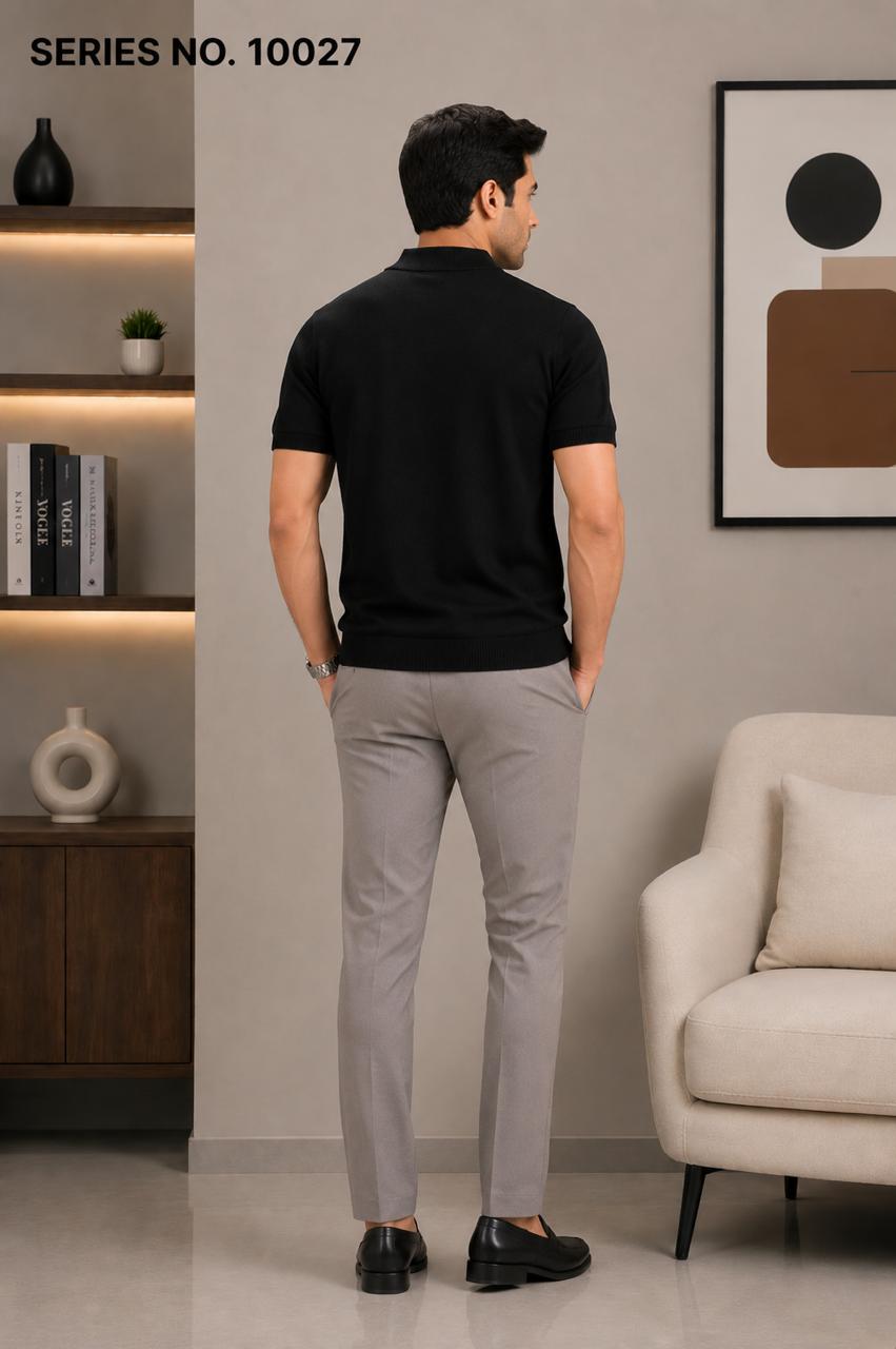 YJ FASHION Men's Slim Fit Half Sleeve Black Zipper High Neck Polo T-Shirt