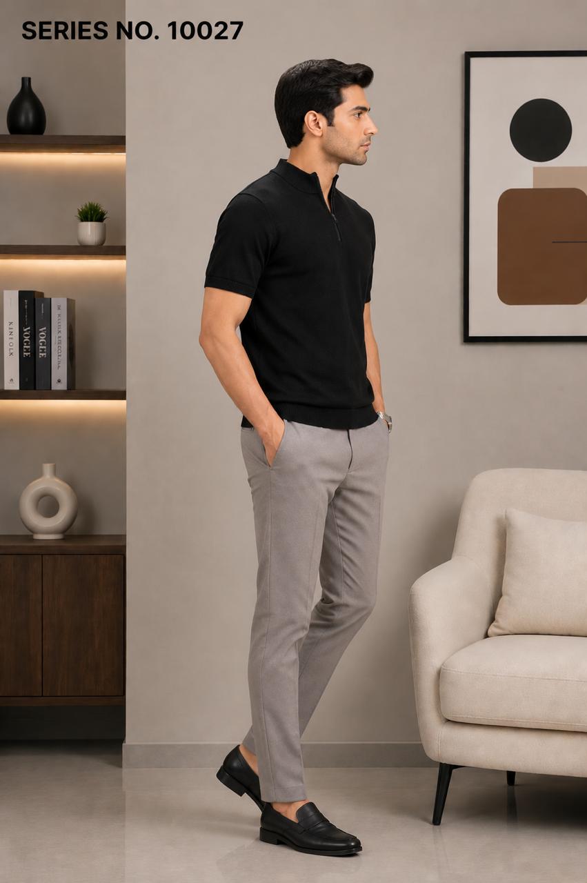 YJ FASHION Men's Slim Fit Half Sleeve Black Zipper High Neck Polo T-Shirt