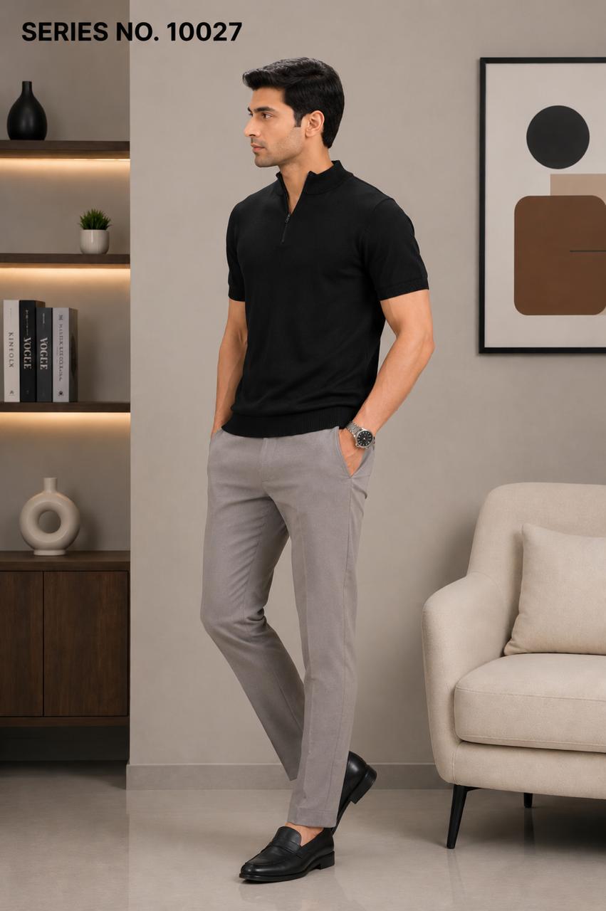 YJ FASHION Men's Slim Fit Half Sleeve Black Zipper High Neck Polo T-Shirt
