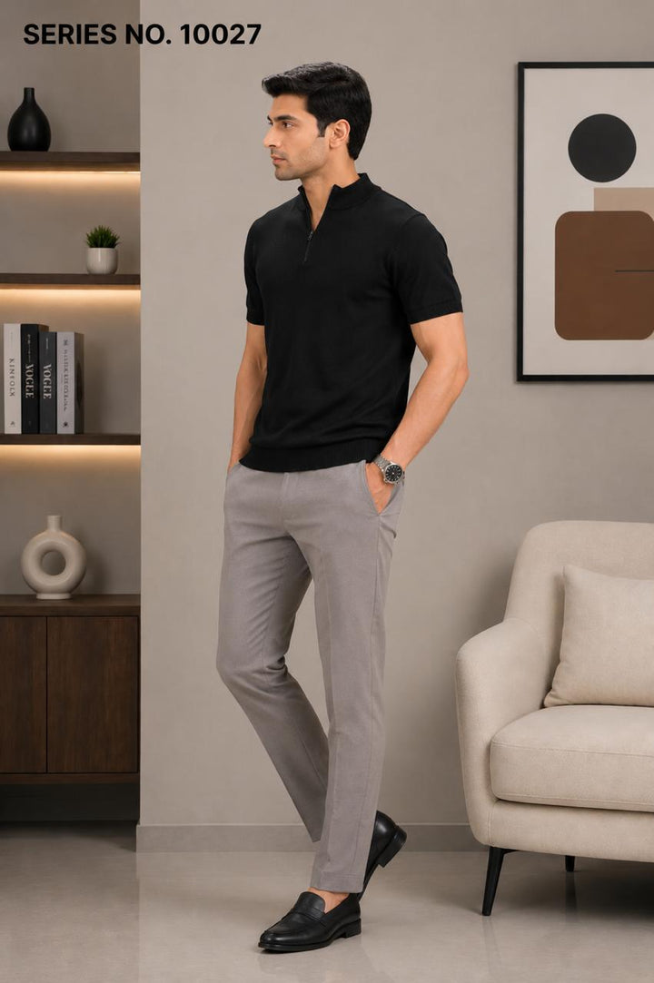 YJ FASHION Men's Slim Fit Half Sleeve Black Zipper High Neck Polo T-Shirt