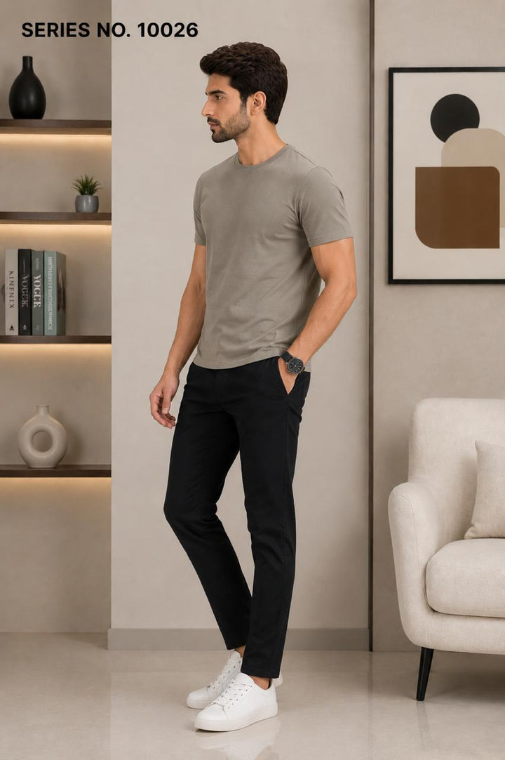 YJ FASHION Men's Slim Fit Half Sleeve Solid Grey Round Neck T-Shirt