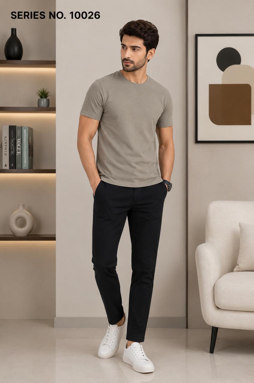 YJ FASHION Men's Slim Fit Half Sleeve Solid Grey Round Neck T-Shirt