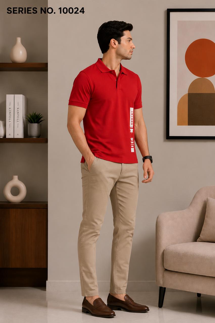 YJ FASHION Men's Slim Fit Half Sleeve Red Printed Polo T-Shirt