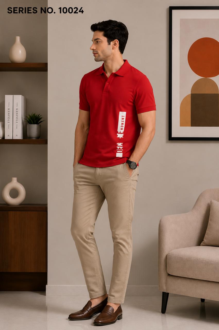 YJ FASHION Men's Slim Fit Half Sleeve Red Printed Polo T-Shirt