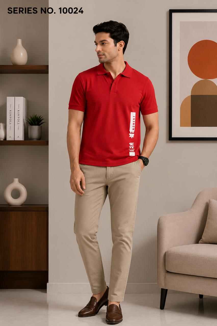 YJ FASHION Men's Slim Fit Half Sleeve Red Printed Polo T-Shirt