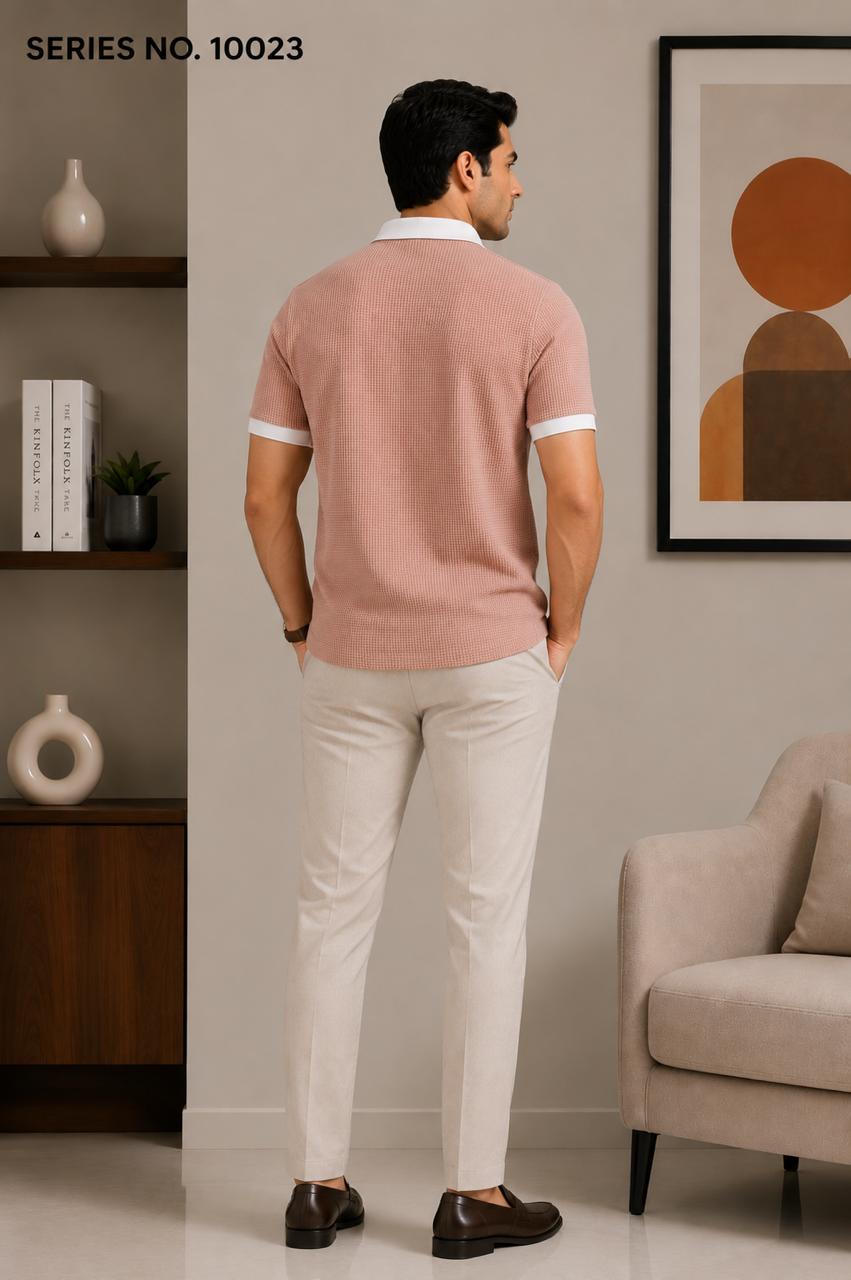 YJ FASHION Men's Slim Fit Half Sleeve Dusty Pink Zipper Polo T-Shirt