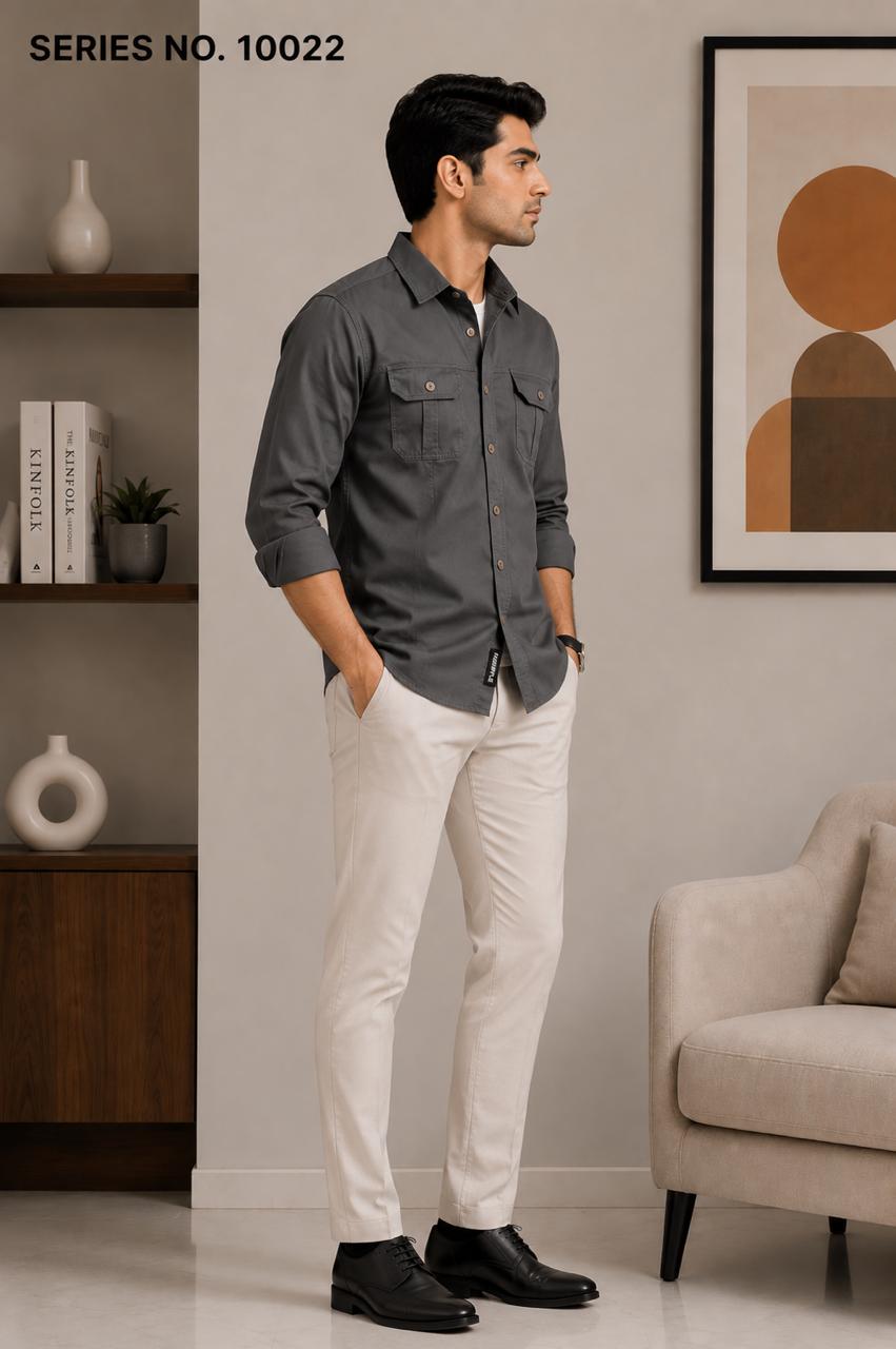 YJ FASHION Men's Regular Fit Full Sleeve Charcoal Grey Cargo Shirt