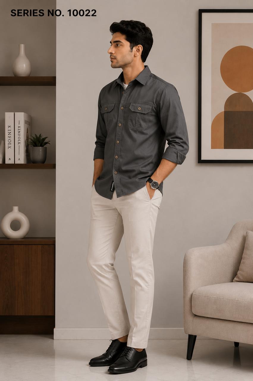 YJ FASHION Men's Regular Fit Full Sleeve Charcoal Grey Cargo Shirt