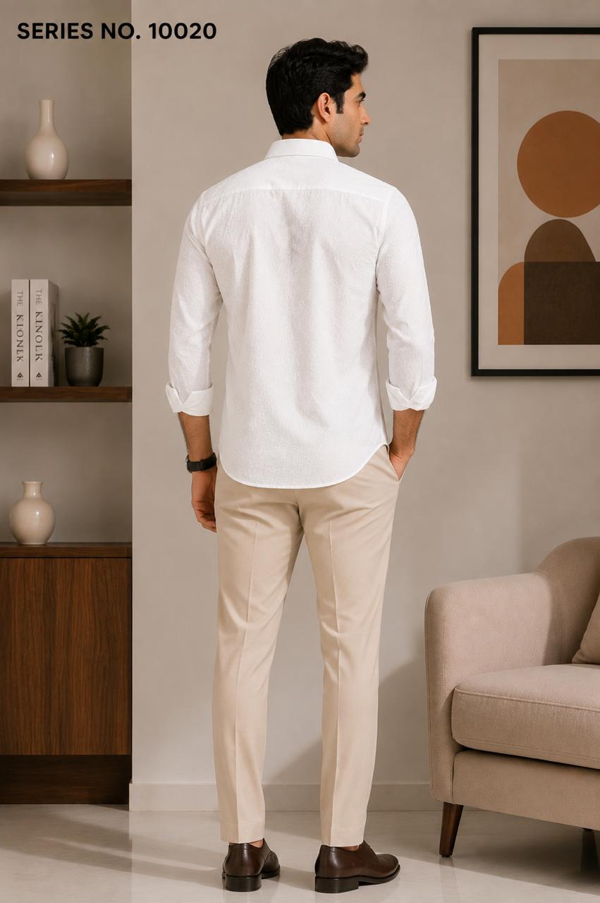 YJ FASHION Men's Slim Fit Full Sleeve White Self-Design Party Shirt