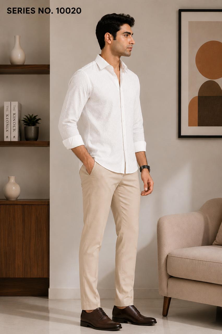 YJ FASHION Men's Slim Fit Full Sleeve White Self-Design Party Shirt