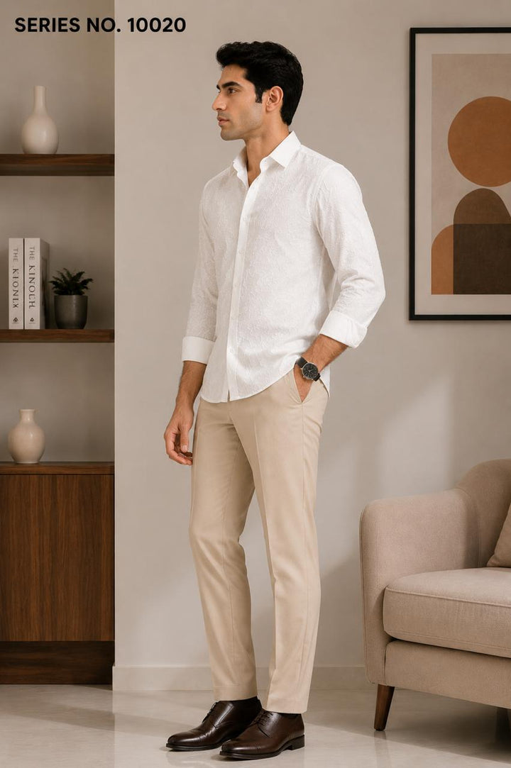YJ FASHION Men's Slim Fit Full Sleeve White Self-Design Party Shirt