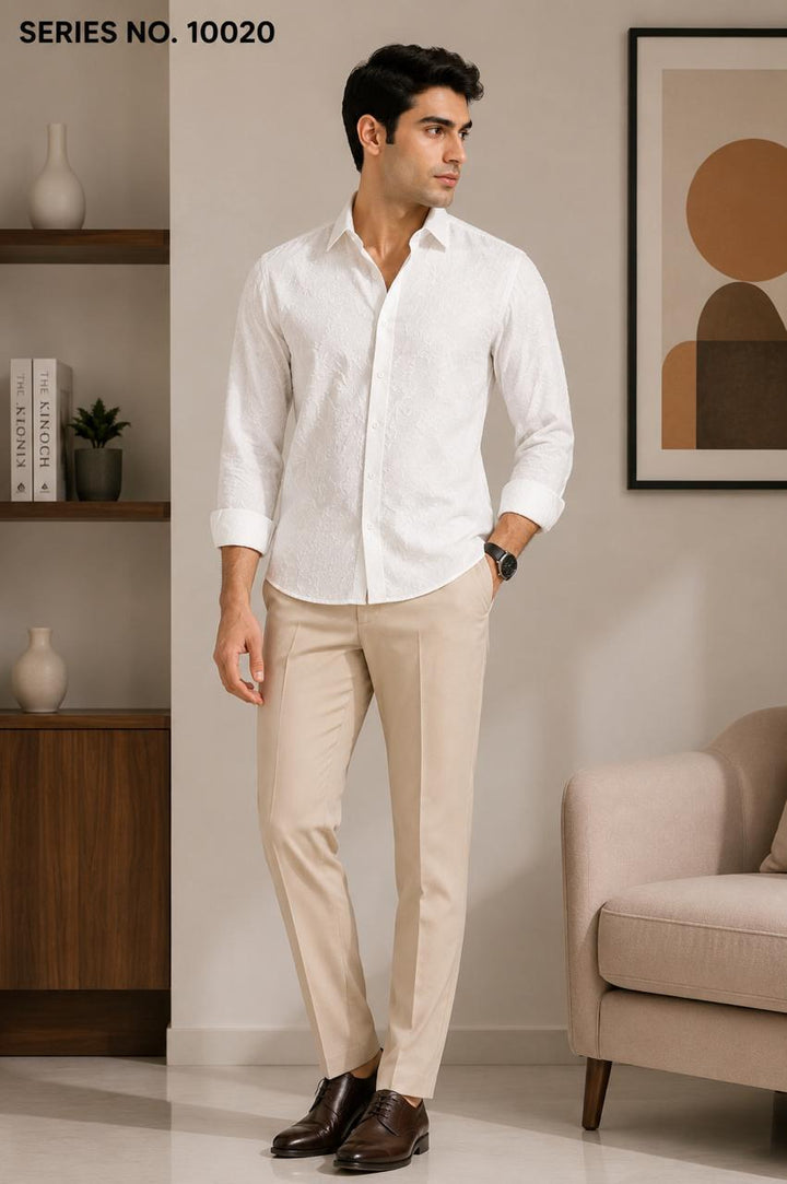 YJ FASHION Men's Slim Fit Full Sleeve White Self-Design Party Shirt