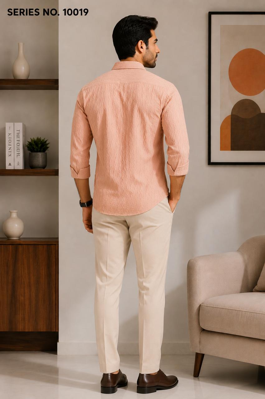 YJ FASHION Men's Slim Fit Full Sleeve Peach Textured Party Shirt