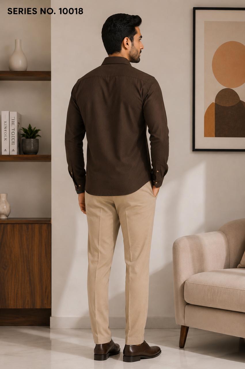 YJ FASHION Men's Regular Fit Full Sleeve Solid Dark Brown Textured Shirt