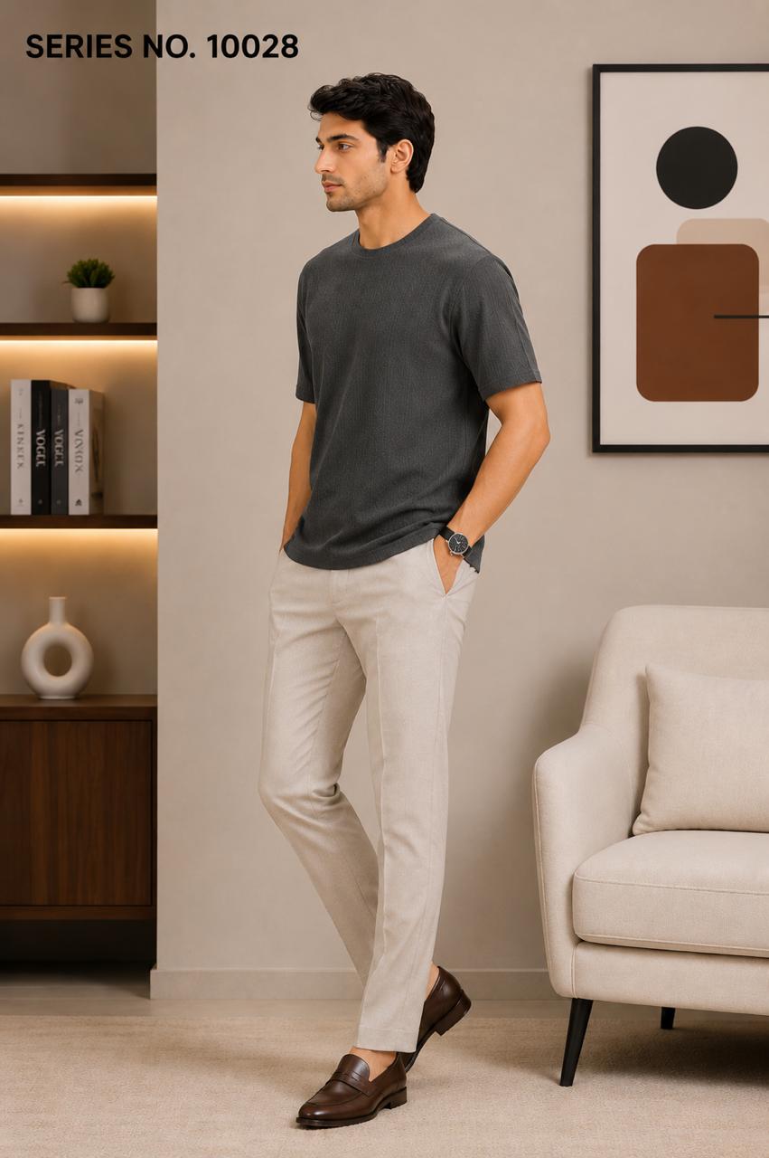 YJ FASHION Men's Regular Fit Half Sleeve Charcoal Grey Textured Round Neck T-Shirt
