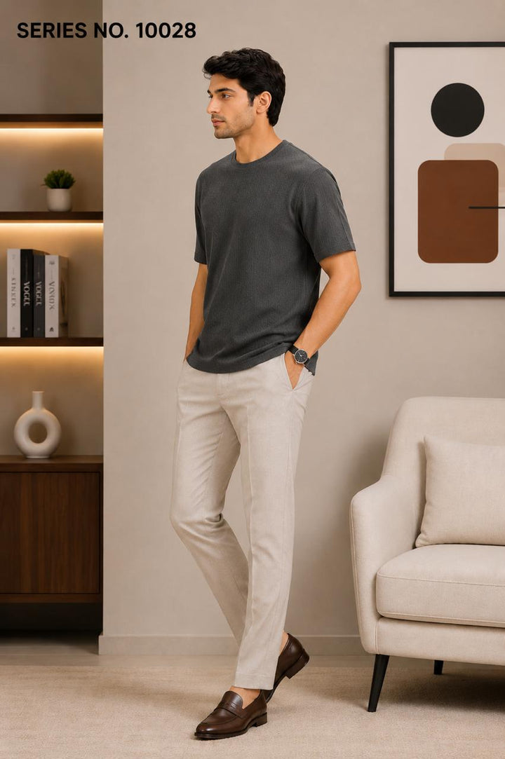 YJ FASHION Men's Regular Fit Half Sleeve Charcoal Grey Textured Round Neck T-Shirt