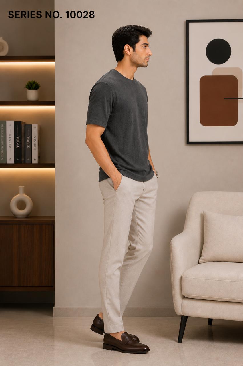 YJ FASHION Men's Regular Fit Half Sleeve Charcoal Grey Textured Round Neck T-Shirt