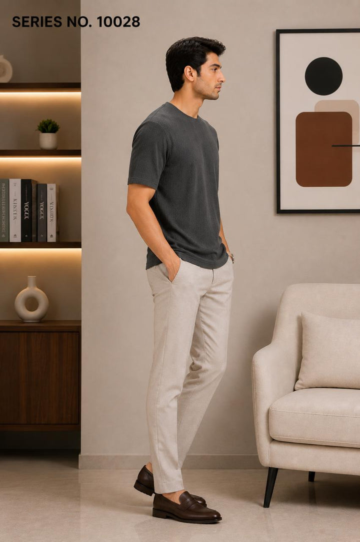 YJ FASHION Men's Regular Fit Half Sleeve Charcoal Grey Textured Round Neck T-Shirt