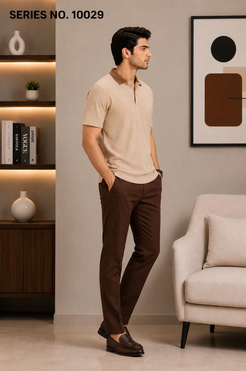 YJ FASHION Men's Regular Fit Half Sleeve Beige Textured Polo T-Shirt with Contrast Collar